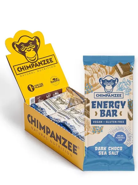 Packung von Chimpanzee Energy Bar Dark Chocolate Seasalt