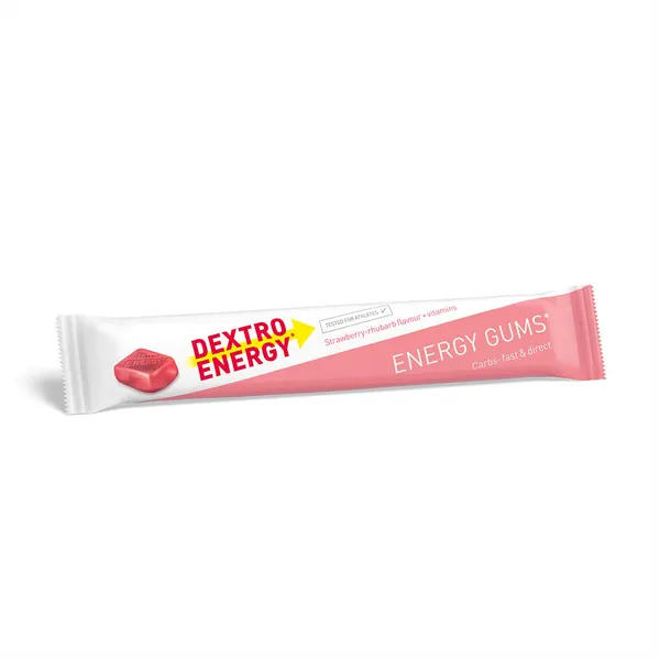 Packung von Dextro Energy Gums* Strawberry-rhubarb + vitamins