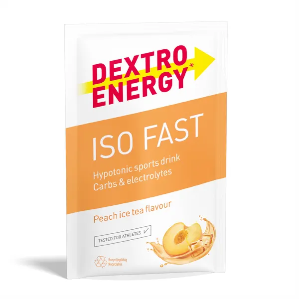 Packung von Dextro Energy Iso Fast Peach Ice Tea