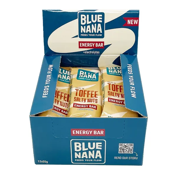 Packung von Maxim Blue Nana Energy Bars Toffee Salty Nuts