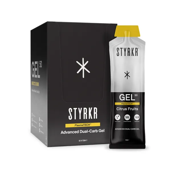 Packung von STYRKR GEL50 Dual-Carb Energy Gel Citrus Fruits