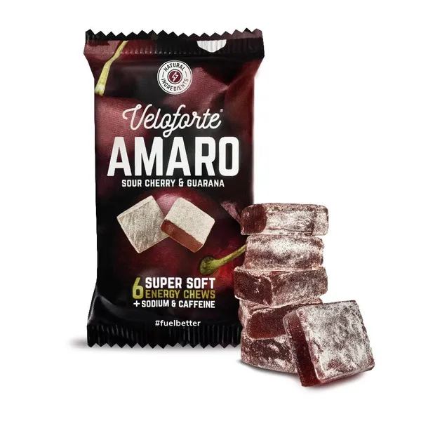 Packung von Veloforte Amaro Energy Chews with Caffeine